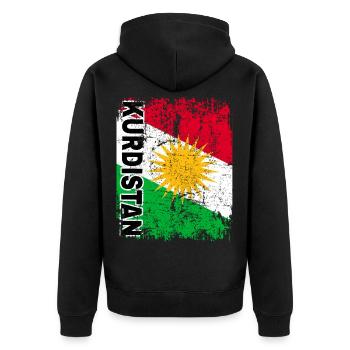 KURDISTAN FLAGGE - Kurdische Fahne - Groß Retro - Unisex Premium Bio Zip Hoodie - Schwarz - Hinten - Nico (187cm)