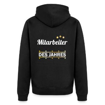 Mitarbeiter des Jahres | Angestellter Arbeiter - Unisex Premium Bio Zip Hoodie - Schwarz - Hinten - Nico (187cm)