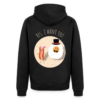 Speck Bacon Ei Lecker Essen Hochzeit Heiraten - Unisex Premium Bio Zip Hoodie - Schwarz - Hinten - Nico (187cm)