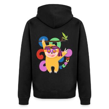 Sloth Lazy Peace Free Hippie Bund Funny - Unisex Premium Organic Zip Hoodie - black - Back - Nico (187cm)