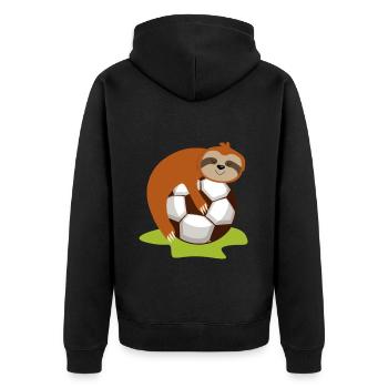 Faultier Faul Fußball Faules Spiel Müde - Unisex Premium Bio Zip Hoodie - Schwarz - Hinten - Nico (187cm)