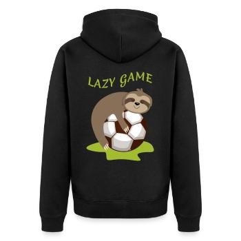Faultier Faul Fußball Faules Spiel Müde - Unisex Premium Bio Zip Hoodie - Schwarz - Hinten - Nico (187cm)