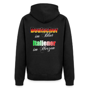 Deutscher im Blut Italiener im HerzenGeschenk - Unisex Premium Bio Zip Hoodie - Schwarz - Hinten - Nico (187cm)
