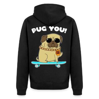 Pug Life Mops Leben Skater Geschenkidee - Unisex Premium Bio Zip Hoodie - Schwarz - Hinten - Nico (187cm)