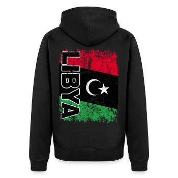 LIBYEN FLAGGE Libysche Fahne Lybien Libya retro - Unisex Premium Bio Zip Hoodie - Schwarz - Hinten - Nico (187cm)