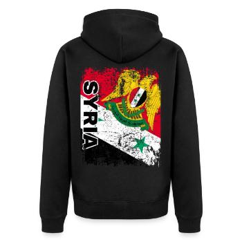 SYRIEN FLAGGE Syrische Fahne groß retro Syria - Unisex Premium Bio Zip Hoodie - Schwarz - Hinten - Nico (187cm)