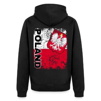POLEN FLAGGE Polnische Fahne POLSKA groß retro - Unisex Premium Bio Zip Hoodie - Schwarz - Hinten - Nico (187cm)