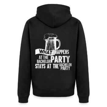 What happens at the bachelor party - Unisex Premium Bio Zip Hoodie - Schwarz - Hinten - Nico (187cm)