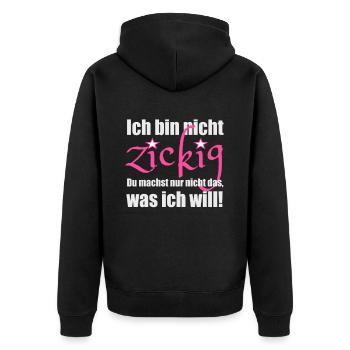 Sprüche für pubertierende und zickige Teenager - Unisex Premium Bio Zip Hoodie - Schwarz - Hinten - Nico (187cm)