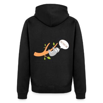 Sloth Lazy Tired Tree Hanging Funny - Unisex Premium Organic Zip Hoodie - black - Back - Nico (187cm)