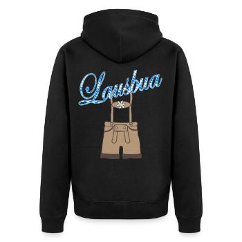Lausbua with leather pants - Unisex Premium Organic Zip Hoodie - black - Back - Nico (187cm)
