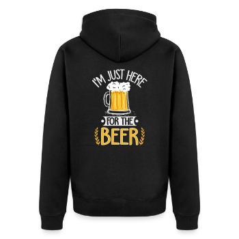 Ich bin nur wegen dem Bier hier - Unisex Premium Bio Zip Hoodie - Schwarz - Hinten - Nico (187cm)