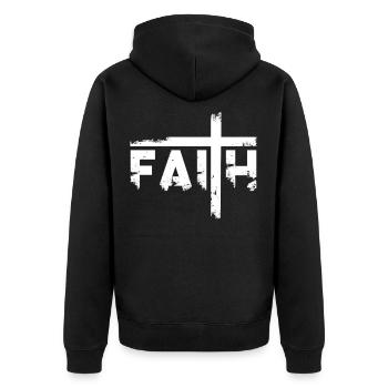 Glaube - Unisex Premium Bio Zip Hoodie - Schwarz - Hinten - Nico (187cm)