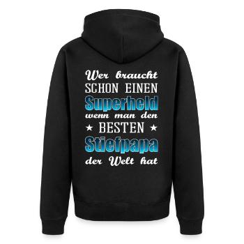 Geschenk für den besten Stiefpapa Stiefvater - Unisex Premium Bio Zip Hoodie - Schwarz - Hinten - Nico (187cm)
