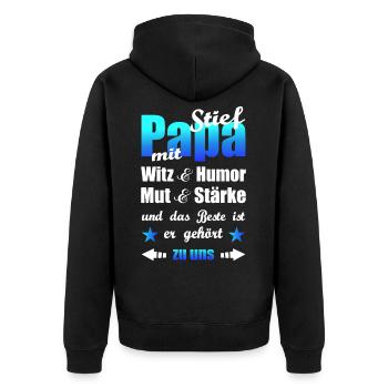 Geschenk für den besten Stiefpapa Stiefvater - Unisex Premium Bio Zip Hoodie - Schwarz - Hinten - Nico (187cm)