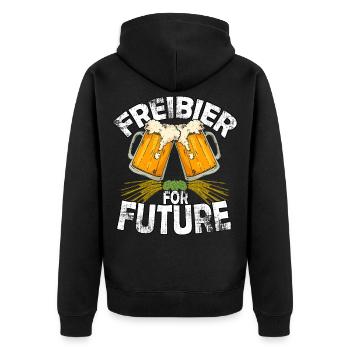 Fridays for Future Parodie / Freibier for future - Unisex Premium Bio Zip Hoodie - Schwarz - Hinten - Nico (187cm)