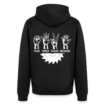 Zimmerer Schreiner Stein Schere Papier Kreissäge - Unisex Premium Bio Zip Hoodie - Schwarz - Hinten - Nico (187cm)
