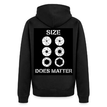 SIZE DOES MATTER - Unisex Premium Bio Zip Hoodie - Schwarz - Hinten - Nico (187cm)