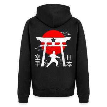 Karate Kampfkunst Design Japan Stil Schriftzeichen - Unisex Premium Bio Zip Hoodie - Schwarz - Hinten - Nico (187cm)