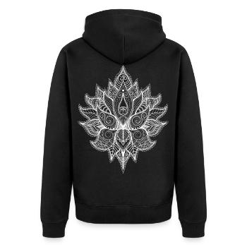 Indisch Buddhistisches Blume des Lebens Mandala - Unisex Premium Bio Zip Hoodie - Schwarz - Hinten - Nico (187cm)