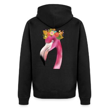 Flamingo mit Kranz - Unisex Premium Bio Zip Hoodie - Schwarz - Hinten - Nico (187cm)