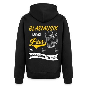 Blasmusik | Musikverein | Geschenk Musiker - Unisex Premium Bio Zip Hoodie - Schwarz - Hinten - Nico (187cm)