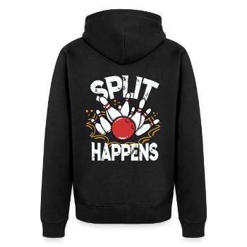 Strike Bowling Kegeln Shirt - Unisex Premium Bio Zip Hoodie - Schwarz - Hinten - Nico (187cm)