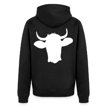 Kuhkopf - Unisex Premium Bio Zip Hoodie - Schwarz - Hinten - Nico (187cm)