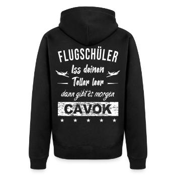 Flugschüler und Fluglehrer wollen CAVOK - Unisex Premium Bio Zip Hoodie - Schwarz - Hinten - Nico (187cm)