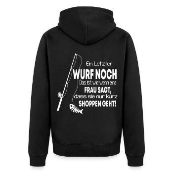 Ein letzter Wurf noch / lustiger Spruch Fischen - Unisex Premium Bio Zip Hoodie - Schwarz - Hinten - Nico (187cm)