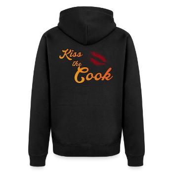 Kiss the cook - Unisex Premium Organic Zip Hoodie - black - Back - Nico (187cm)