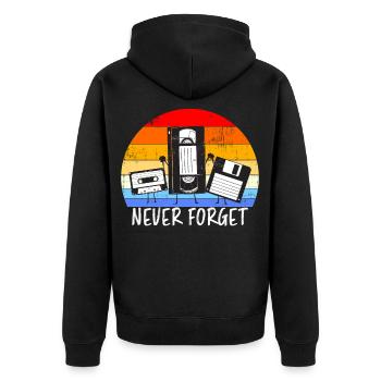 Vintage Kassette Diskette VHS Never Forget - Unisex Premium Bio Zip Hoodie - Schwarz - Hinten - Nico (187cm)