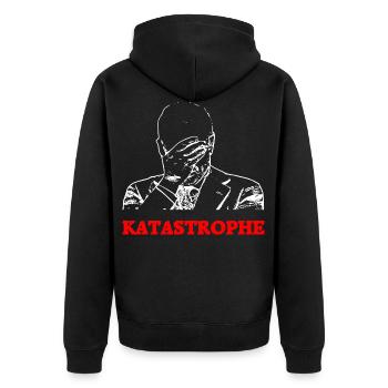 Katastrophe lustiger Spruch T-Shirt - Unisex Premium Bio Zip Hoodie - Schwarz - Hinten - Nico (187cm)