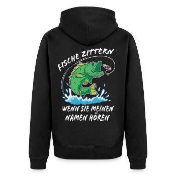 Lustiges Fischer Geschenk für Angler - Unisex Premium Bio Zip Hoodie - Schwarz - Hinten - Nico (187cm)
