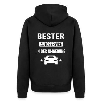 Bester Auto Service in der Umgebung - Unisex Premium Bio Zip Hoodie - Schwarz - Hinten - Nico (187cm)