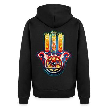 Hamsa Main,Fatima, Khamsa, symbole, oeil, pyramide - Veste à capuche bio Premium Unisexe - noir - Dos - Nico (187cm)