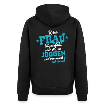 Joggen – Shirt Lieblingssport Joggerin Geschenk - Unisex Premium Bio Zip Hoodie - Schwarz - Hinten - Nico (187cm)