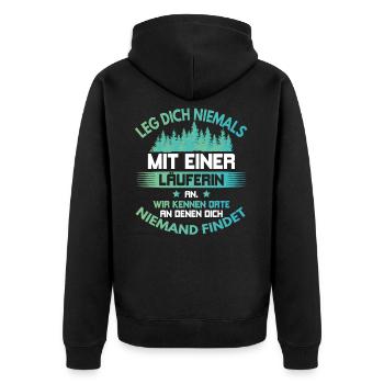 Joggen – Shirt Läuferin Freizeit Geschenk - Unisex Premium Bio Zip Hoodie - Schwarz - Hinten - Nico (187cm)