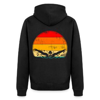 Vintage Retro Swimming Swimmer Butterfly Swim - Unisex Premium Organic Zip Hoodie - black - Back - Nico (187cm)