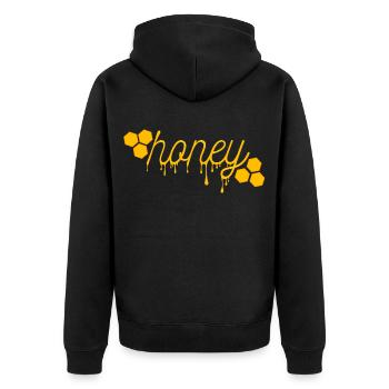 Honig Shirt ● fliessender Honig ● Geschenk - Unisex Premium Bio Zip Hoodie - Schwarz - Hinten - Nico (187cm)