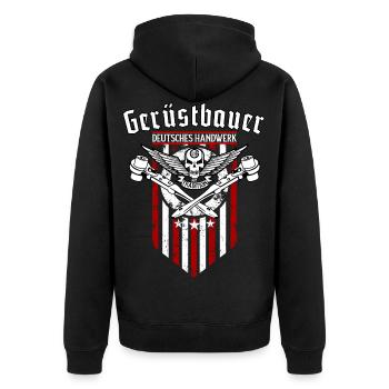 Gerüstbauer Shirt Handwerk mit Tradition - Unisex Premium Bio Zip Hoodie - Schwarz - Hinten - Nico (187cm)