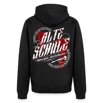 Gerüstbauer Shirt bedruckt in top Markenqualität - Unisex Premium Bio Zip Hoodie - Schwarz - Hinten - Nico (187cm)