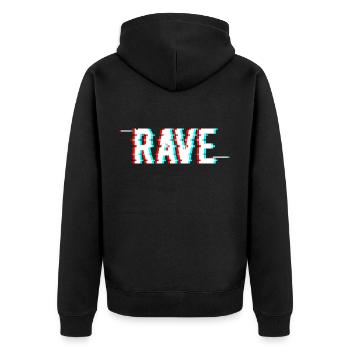 Rave Glitch Hardstyle Festival EDM Techno - Unisex Premium Bio Zip Hoodie - Schwarz - Hinten - Nico (187cm)