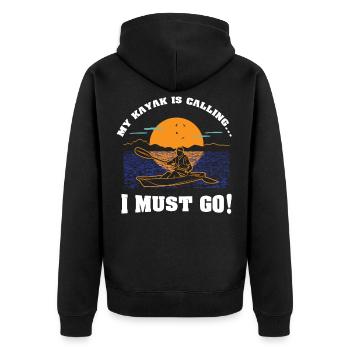 Kajak Shirt My Kayak is calling - Unisex Premium Bio Zip Hoodie - Schwarz - Hinten - Nico (187cm)