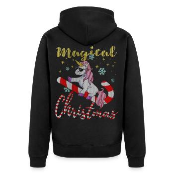Strickmuster Magisches Weihnachten Einhorn - Unisex Premium Bio Zip Hoodie - Schwarz - Hinten - Nico (187cm)