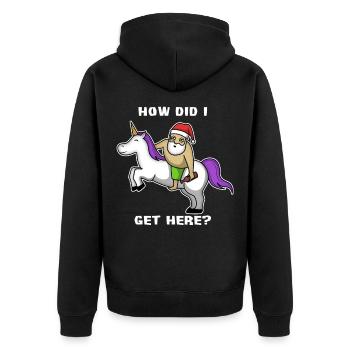 Weihnachtsmann Bier Einhorn bin ich hergekommen - Unisex Premium Bio Zip Hoodie - Schwarz - Hinten - Nico (187cm)