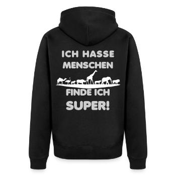 MENSCHEN SIND DOOF TIERLIEB - Unisex Premium Bio Zip Hoodie - Schwarz - Hinten - Nico (187cm)