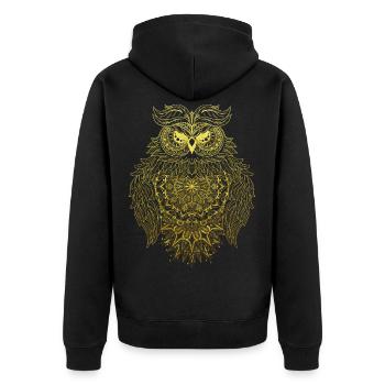Chouette mandala ésotérique en or - Veste à capuche bio Premium Unisexe - noir - Dos - Nico (187cm)