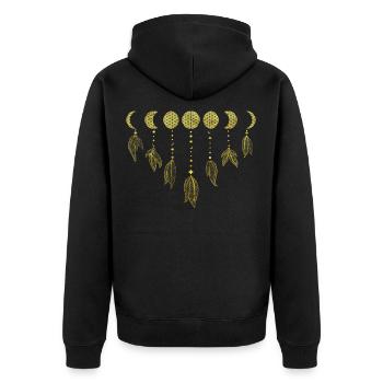 Fleur de vie phases de lune capteur de rêves avec des plumes - Veste à capuche bio Premium Unisexe - noir - Dos - Nico (187cm)