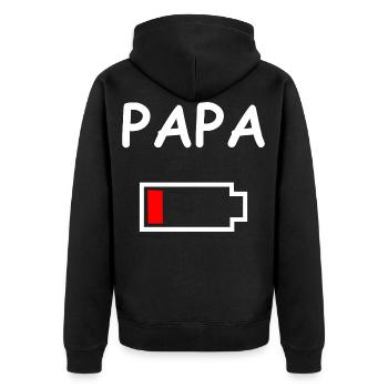 Papa Akku Leer - Unisex Premium Bio Zip Hoodie - Schwarz - Hinten - Nico (187cm)